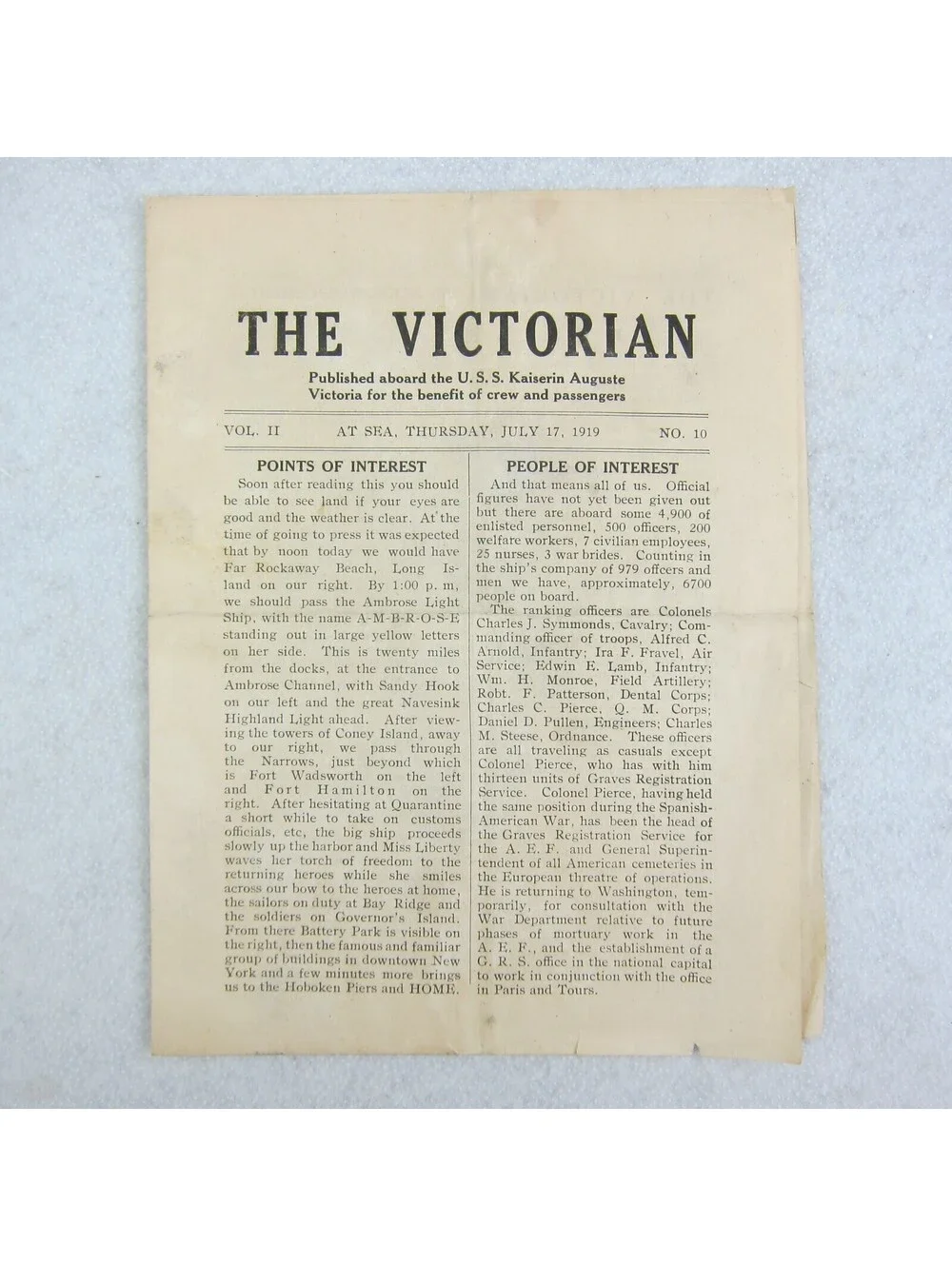 USS Kaiserin Auguste Victoria Shipboard Newspaper The Victorian WWI 17 July 1919